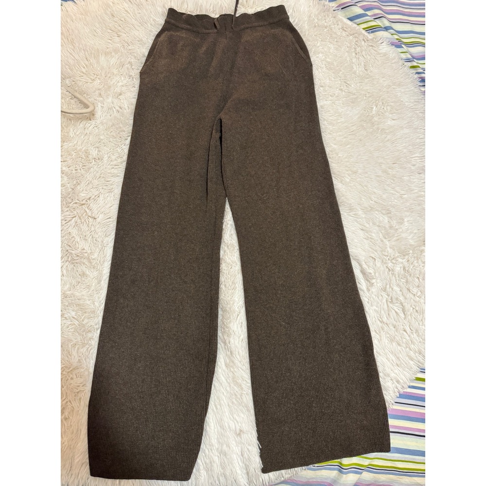 Uniqlo Brown Ribbed Knit Wide Leg Pants XL Drawstring Lounge Trousers 478847